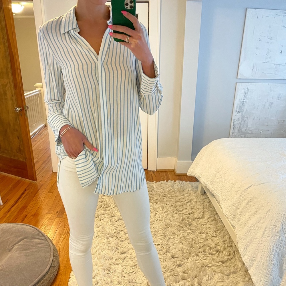 Blue and white striped tunic